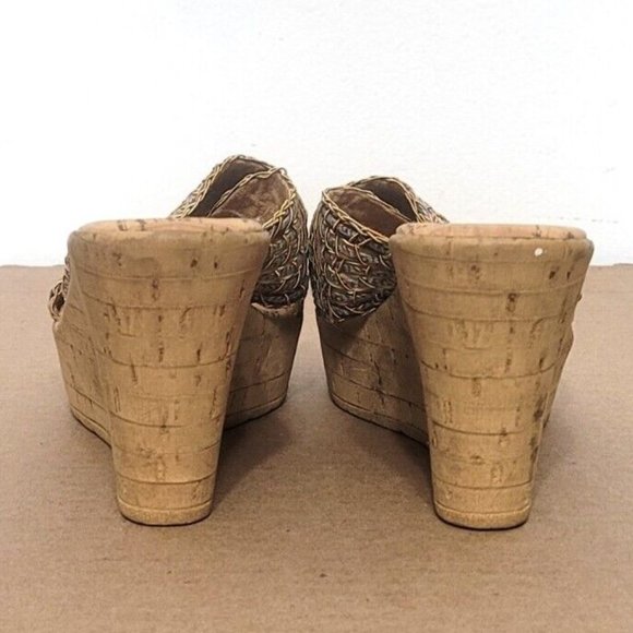 Italian Shoemakers Ferrini Cork Wedge Sandals Size 6.5 Boho Summer Festival - Picture 5 of 10